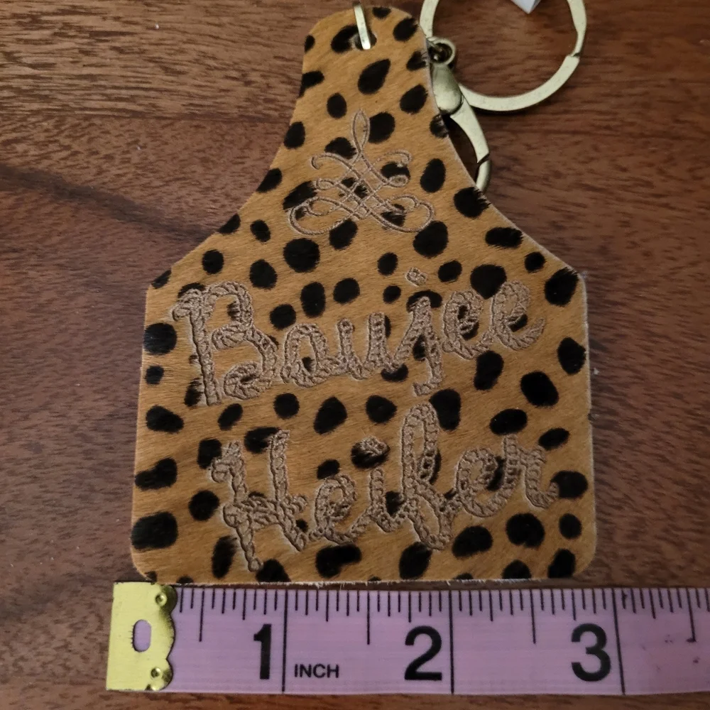 Cow Ear Tag Keychain or Purse Charm Leopard Print